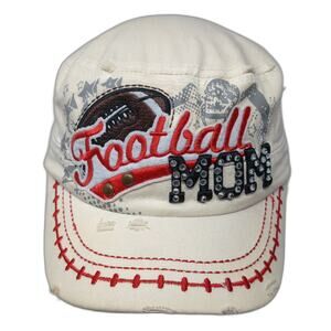 Football Mom Cadet Army Cap Beige One Size Embroidered Distressed Leader L.O.G.A